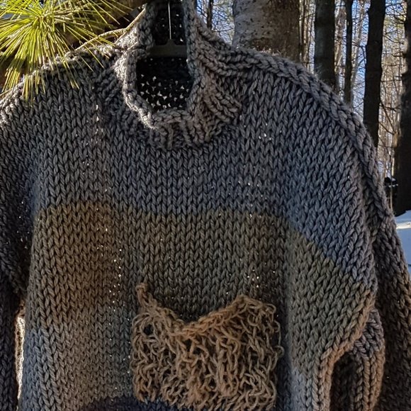 Wool winter set, hand knitted, gray/brown shades, sweater and matching hat - Picture 3 of 15